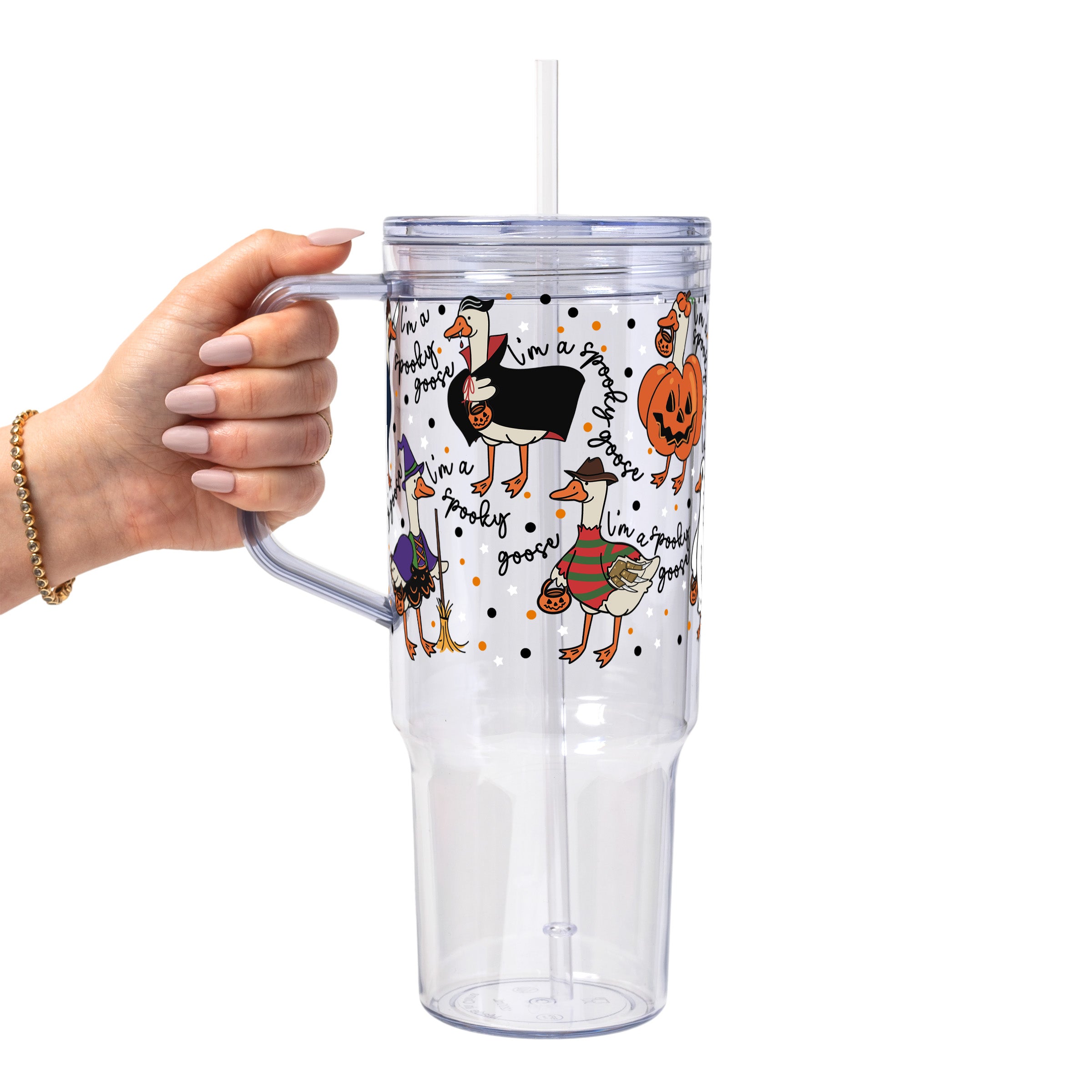 Spooky Goose Glass Cup, Mug & Tumbler with Lid and Straw