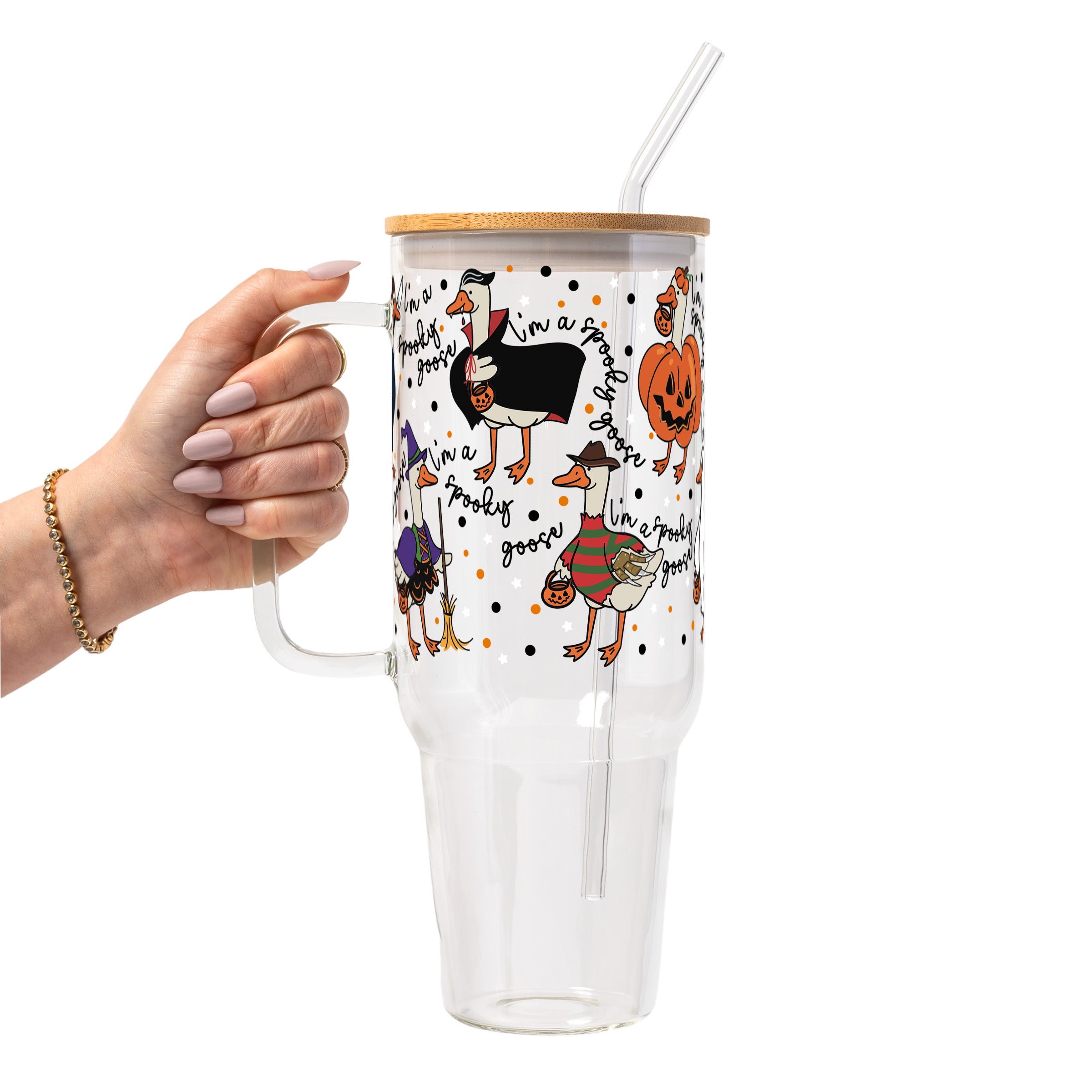 Spooky Goose Glass Cup, Mug & Tumbler with Lid and Straw