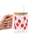 Strawberry Floral Glass Cup, Mug & Tumbler with Lid and Straw