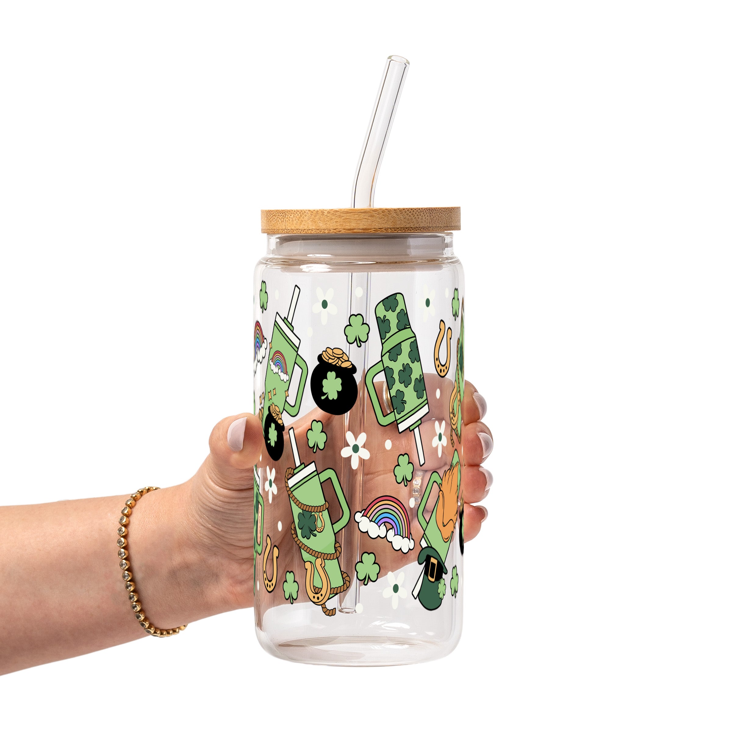 St. Patrick's Day Inspired Glass Cup, Mug & Tumbler with Lid and Straw
