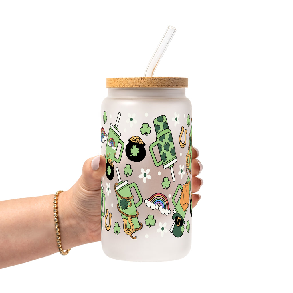 St. Patrick's Day Inspired Glass Cup, Mug & Tumbler with Lid and Straw