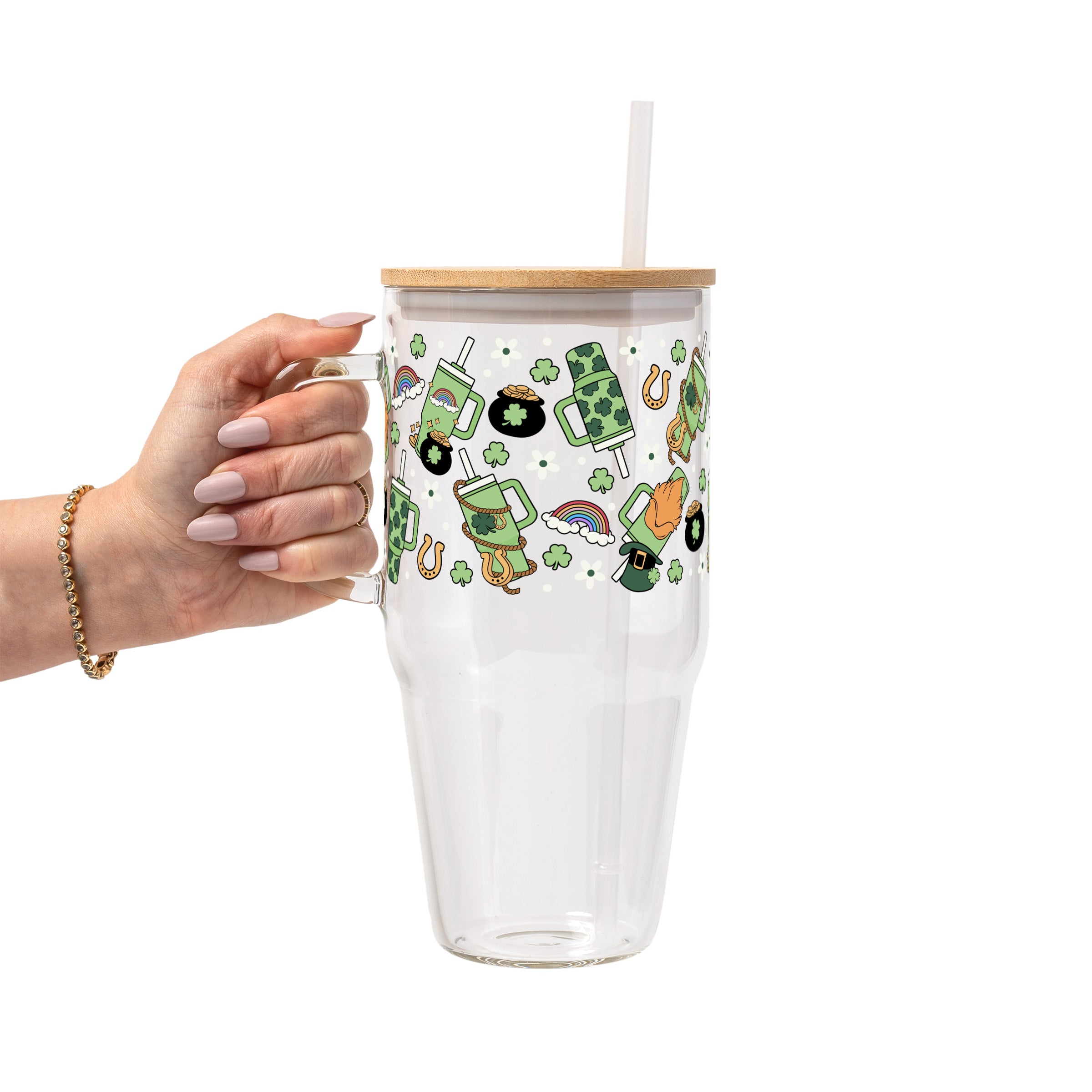 St. Patrick's Day Inspired Glass Cup, Mug & Tumbler with Lid and Straw