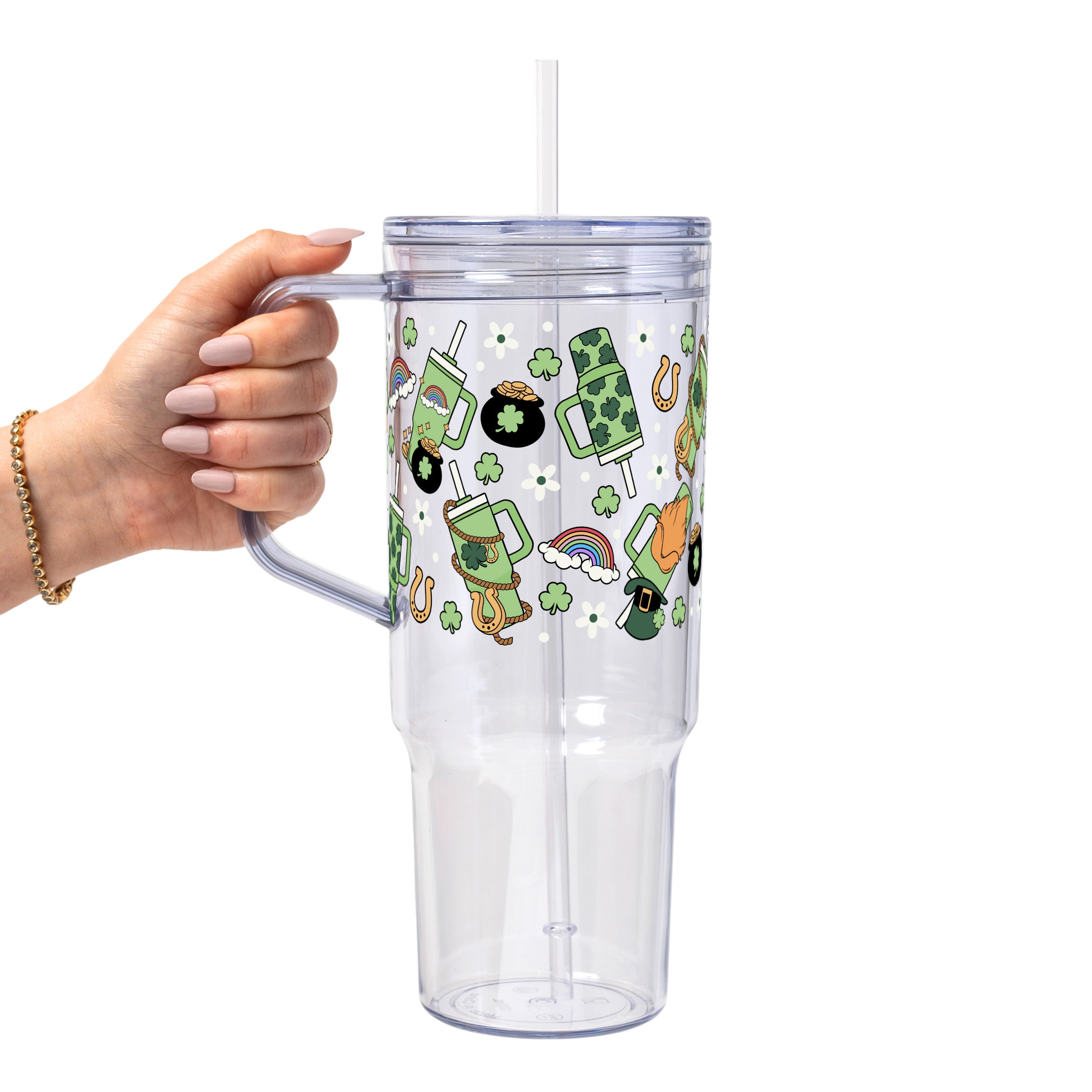 St. Patrick's Day Inspired Glass Cup, Mug & Tumbler with Lid and Straw