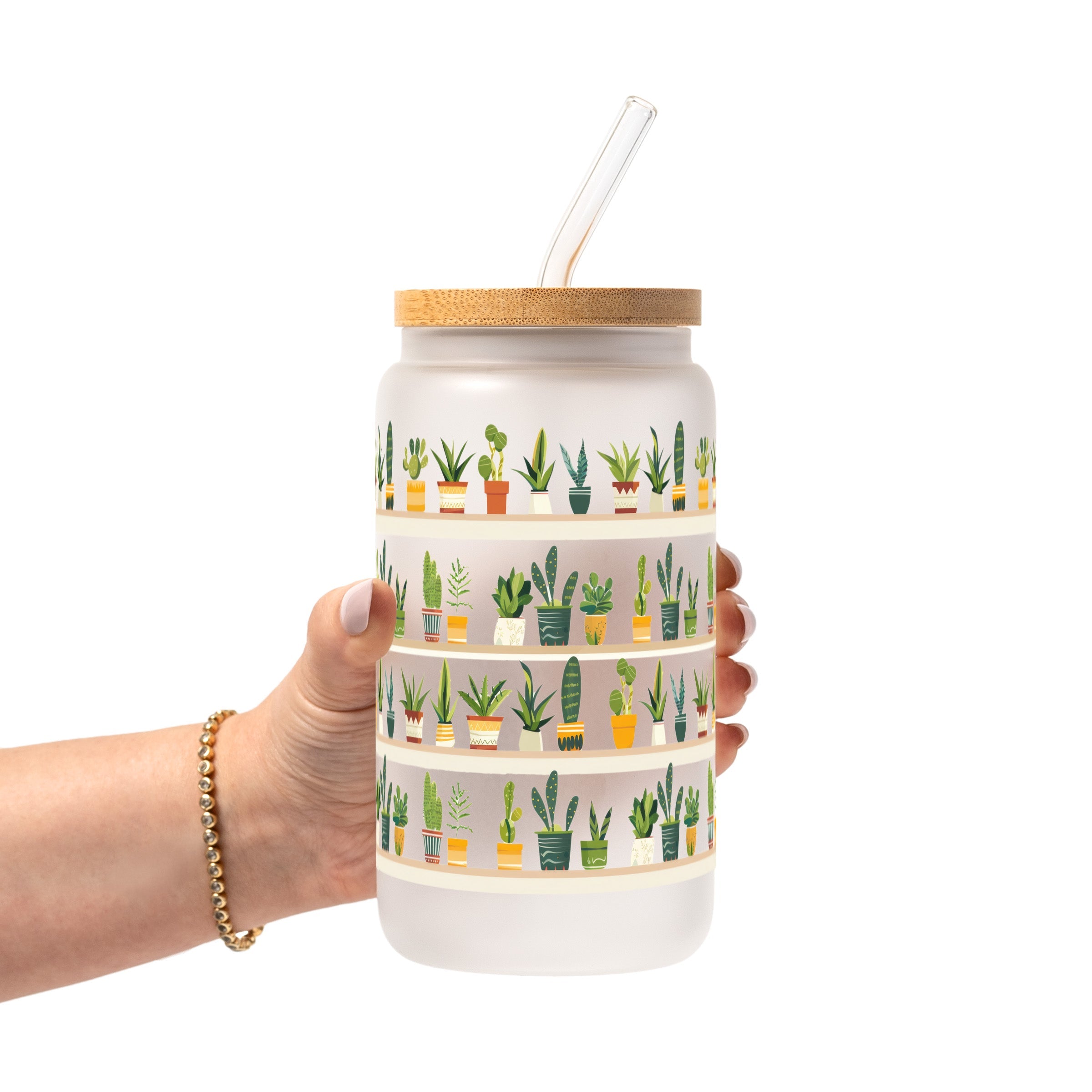 Succulent Lover Glass Cup, Mug & Tumbler with Lid and Straw