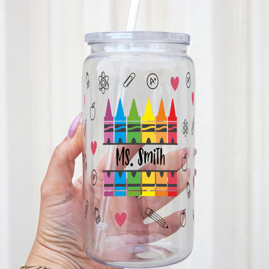 Personalized 16oz Teacher Acrylic Plastic Cup with Clear Lid