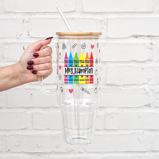 Personalized Teacher 40oz Glass Tumbler With Lid and Straw