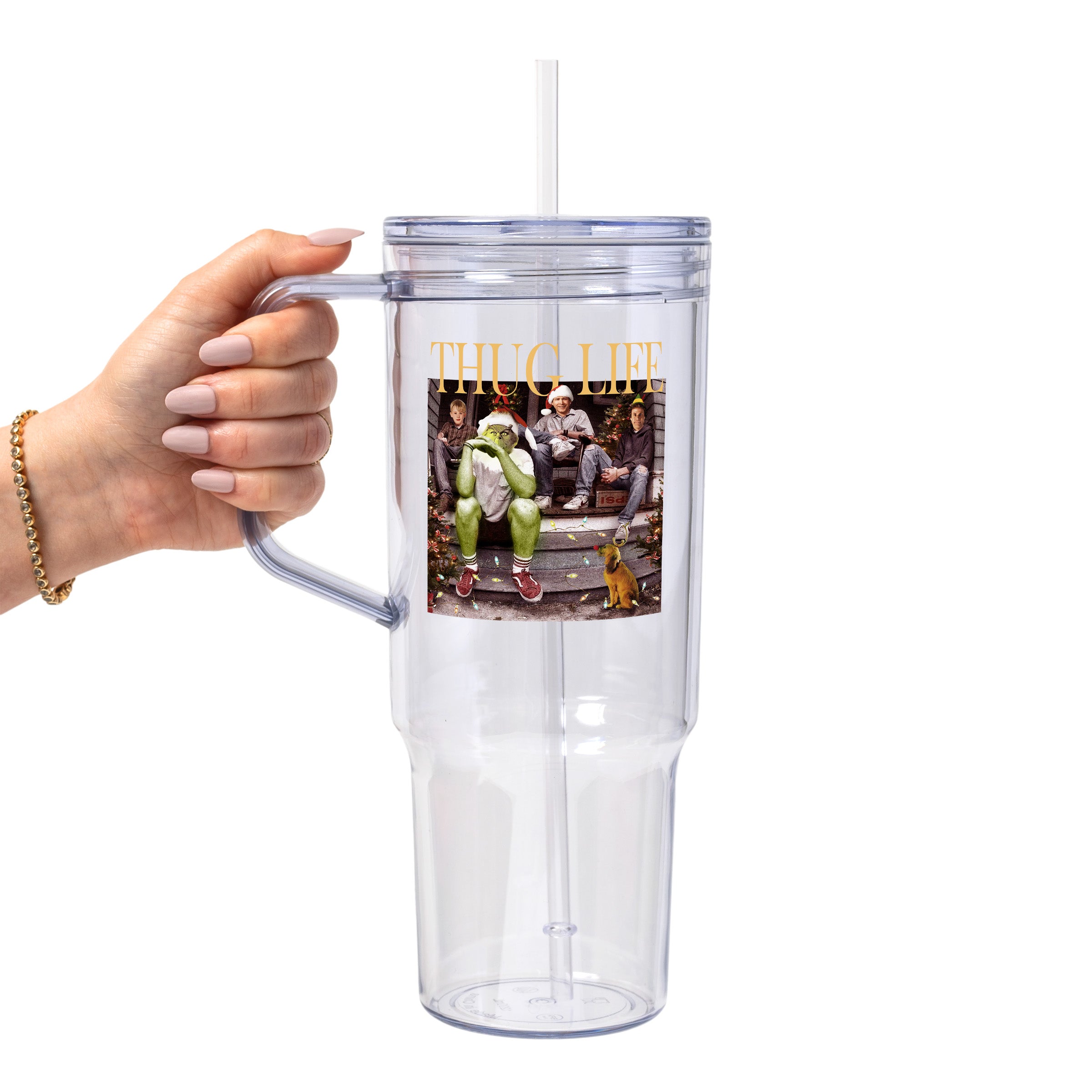 Thug Life Christmas Glass Cup, Mug & Tumbler with Lid and Straw