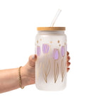 Purple Tulip Glass Cup, Mug & Tumbler with Lid and Straw