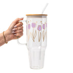 Purple Tulip Glass Cup, Mug & Tumbler with Lid and Straw