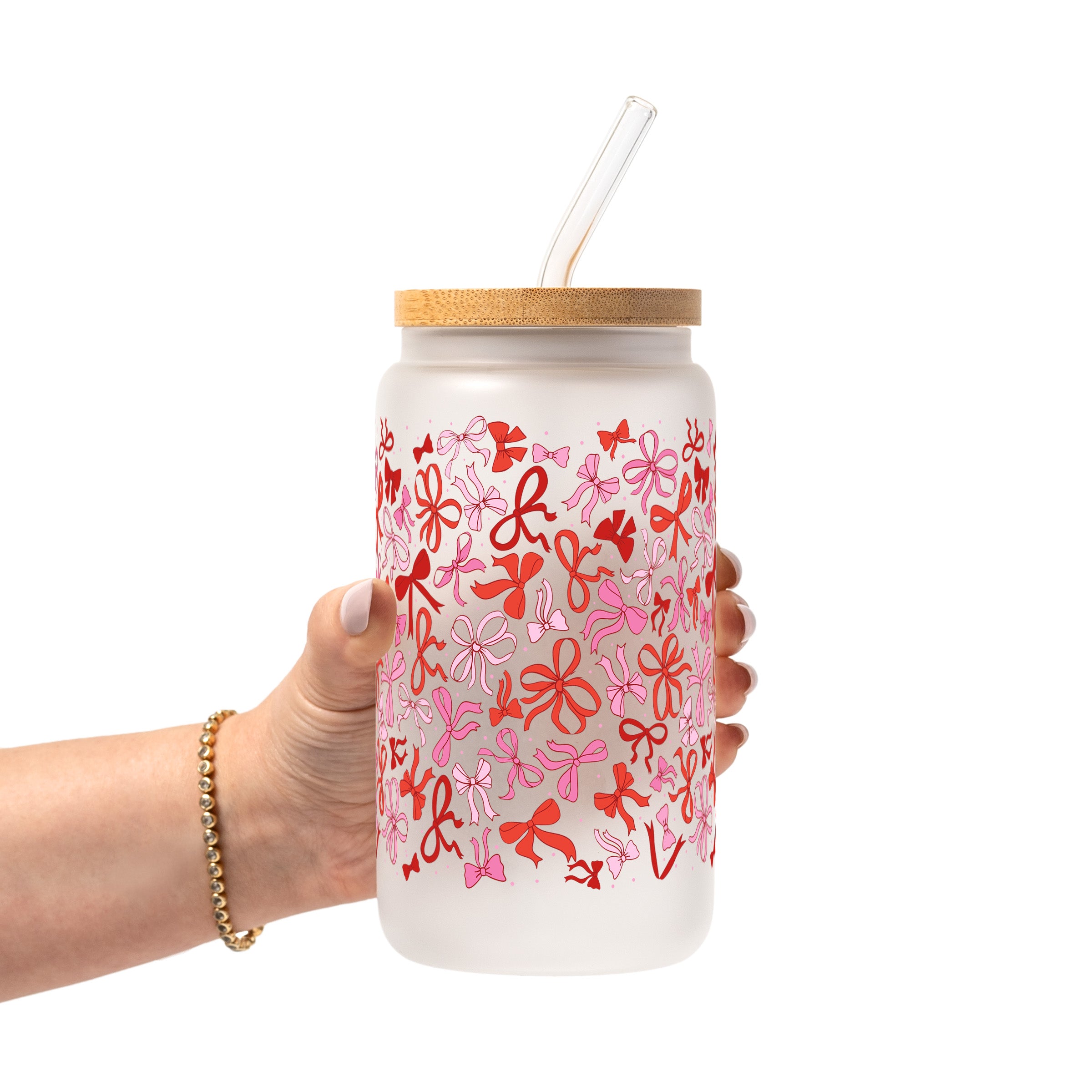 Coquette Valentine Glass Cup, Mug & Tumbler with Lid and Straw