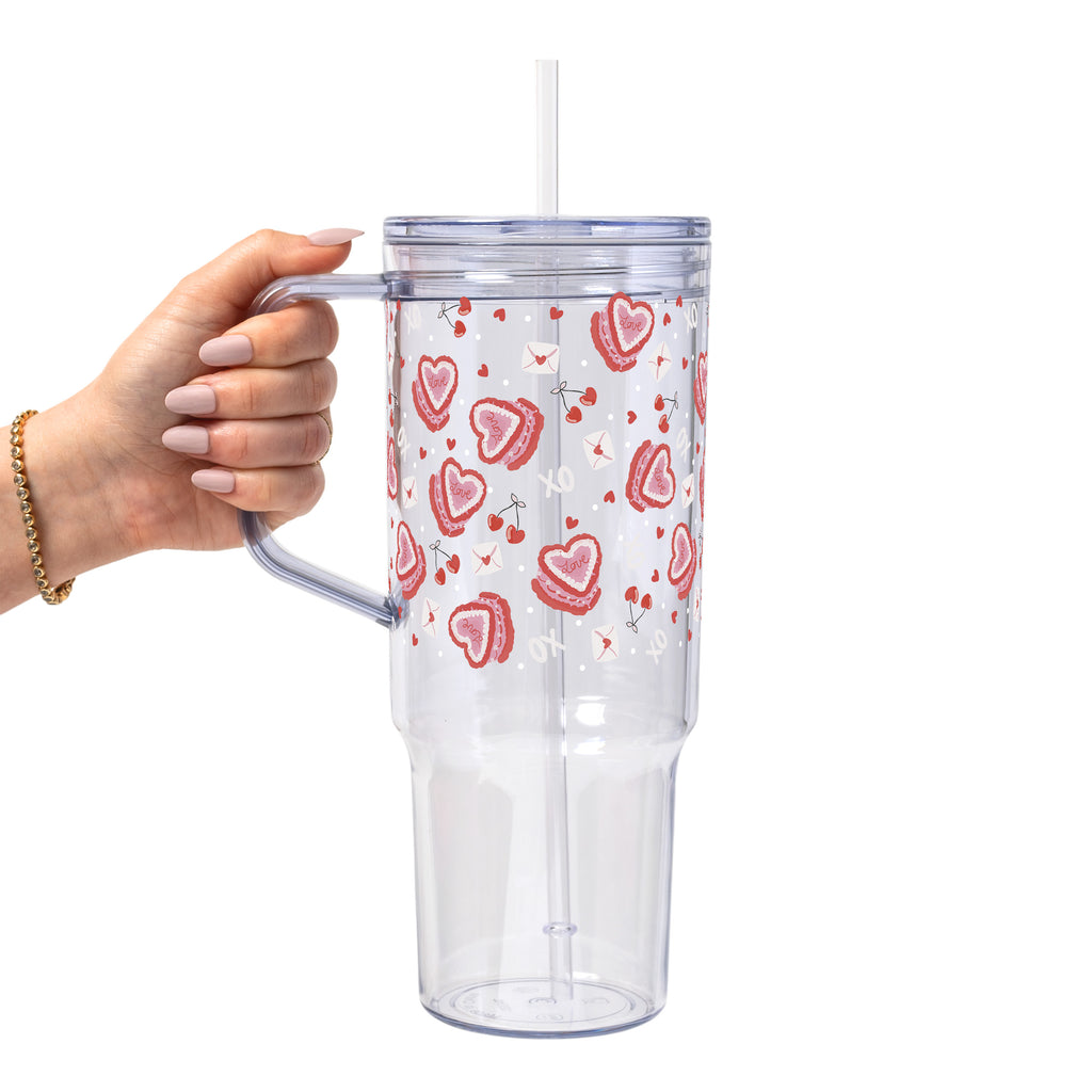 Valentine's Day Heart Cakes Glass Cup, Mug & Tumbler with Lid and Straw