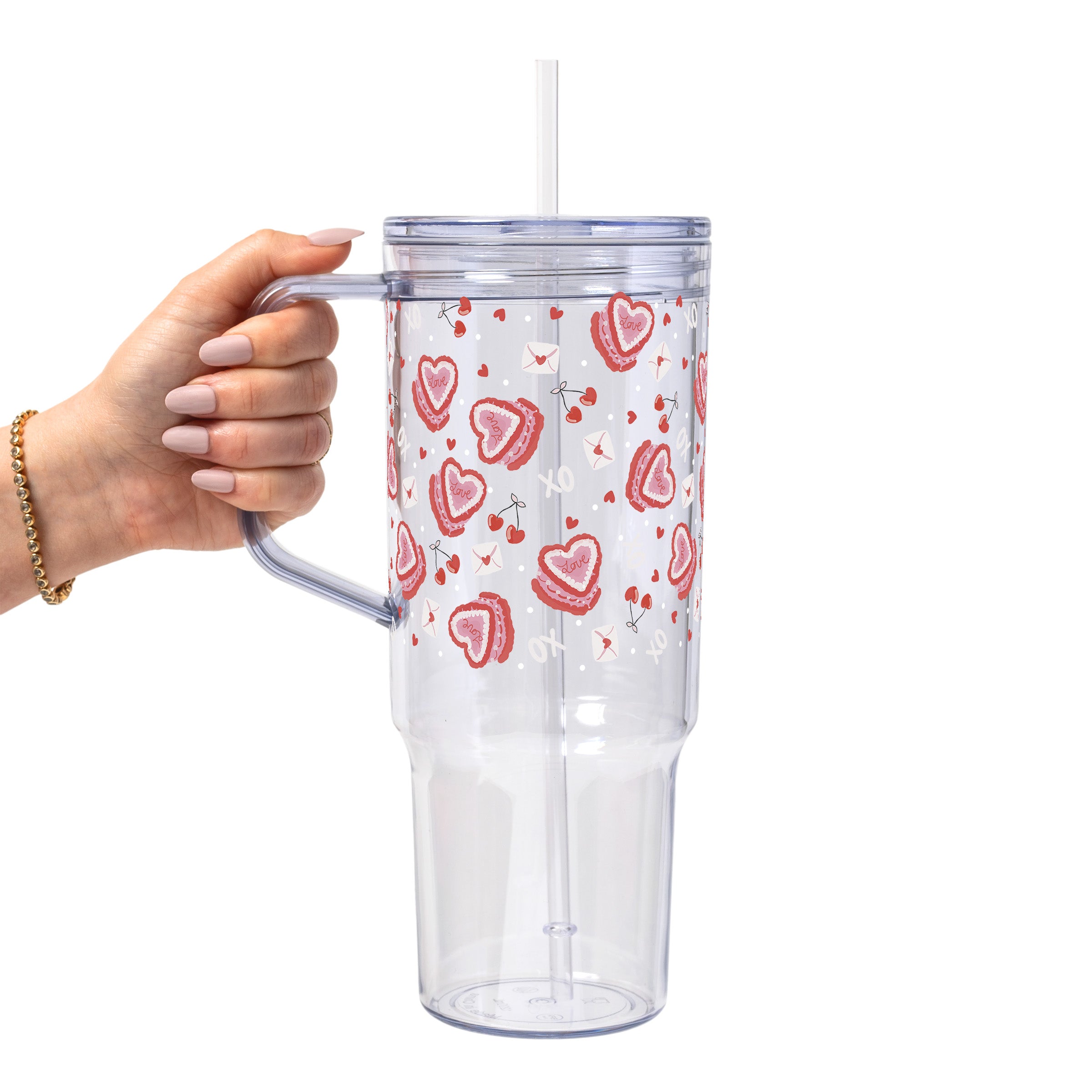Valentine's Day Heart Cakes Glass Cup, Mug & Tumbler with Lid and Straw