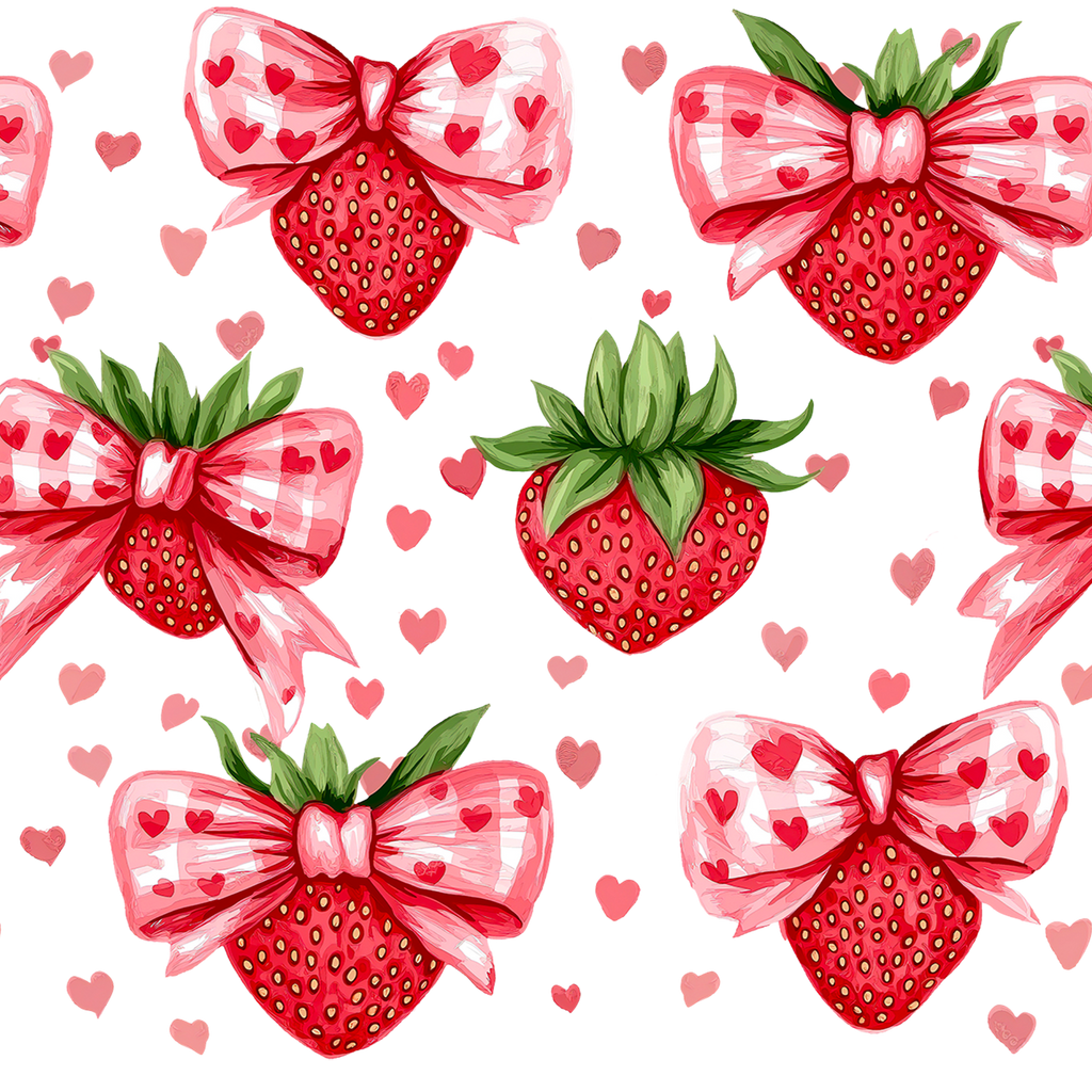 Valentine's Day Strawberry Bows Glass Cup, Mug & Tumbler with Lid and Straw