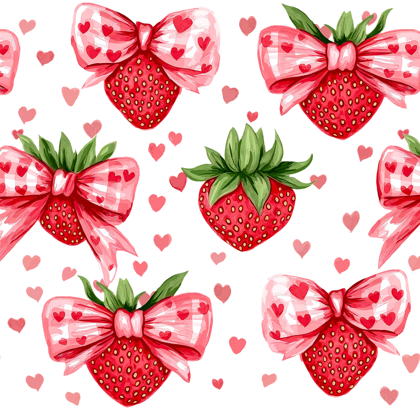 Valentine's Day Strawberry Bows Glass Cup, Mug & Tumbler with Lid and Straw