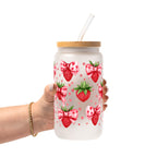 Valentine's Day Strawberry Bows Glass Cup, Mug & Tumbler with Lid and Straw