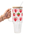 Valentine's Day Strawberry Bows Glass Cup, Mug & Tumbler with Lid and Straw