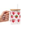 Valentine's Day Strawberry Bows Glass Cup, Mug & Tumbler with Lid and Straw