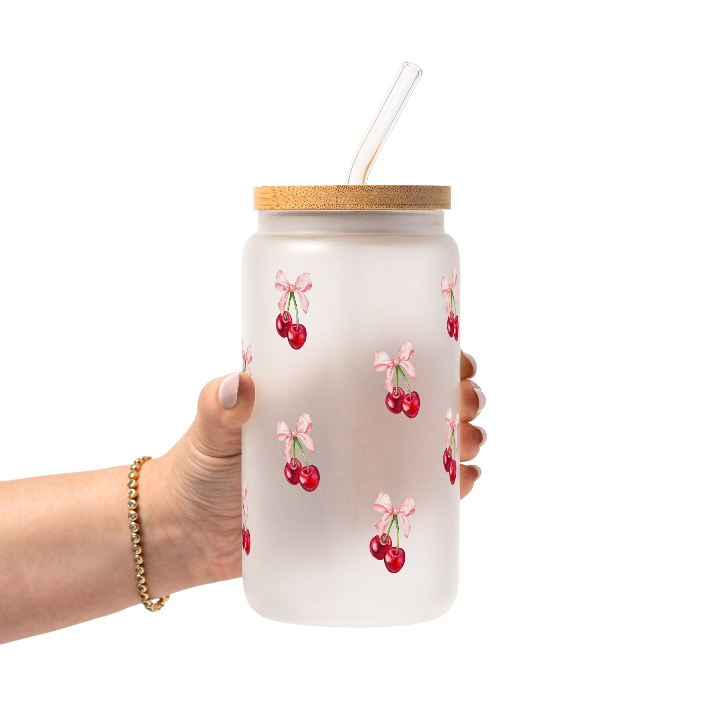 Vintage Cherry Bows Glass Cup, Mug & Tumbler with Lid and Straw
