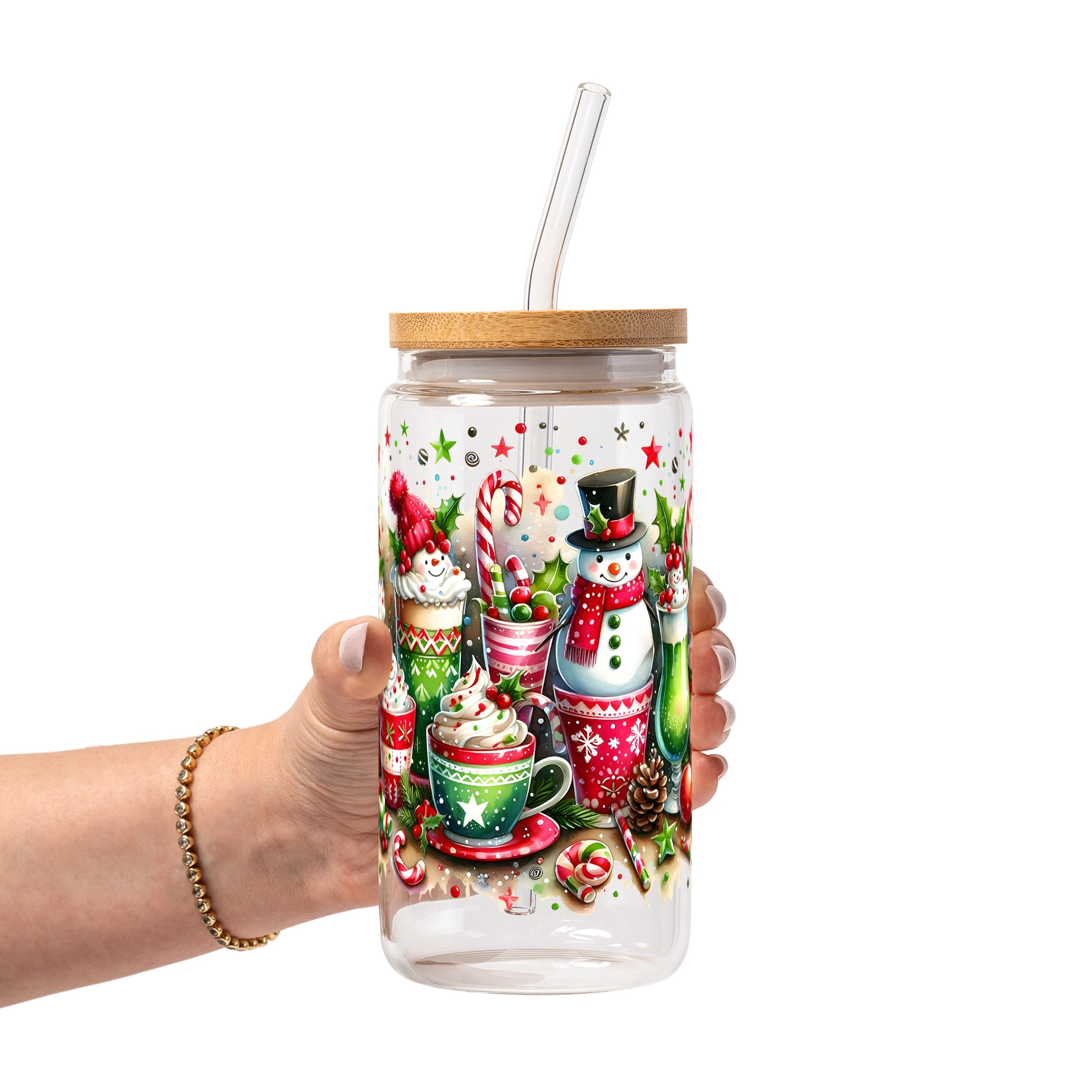 Holiday Snowman Glass Cup, Mug & Tumbler with Lid and Straw
