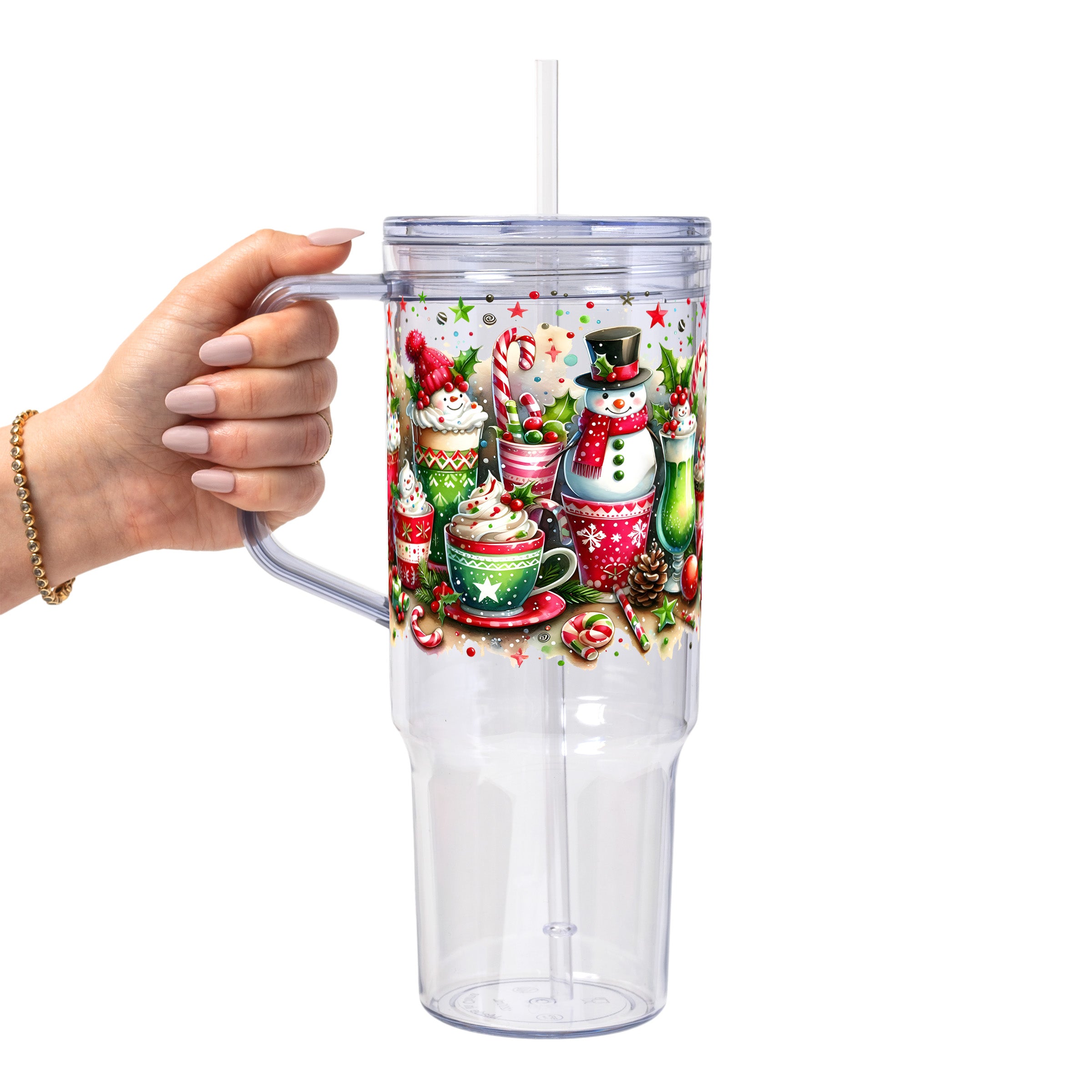 Holiday Snowman Glass Cup, Mug & Tumbler with Lid and Straw