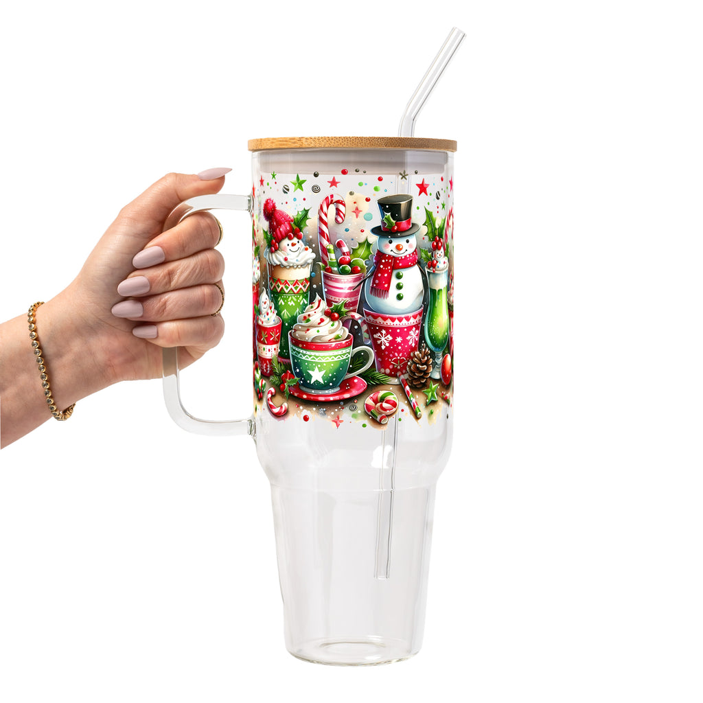 Holiday Snowman Glass Cup, Mug & Tumbler with Lid and Straw