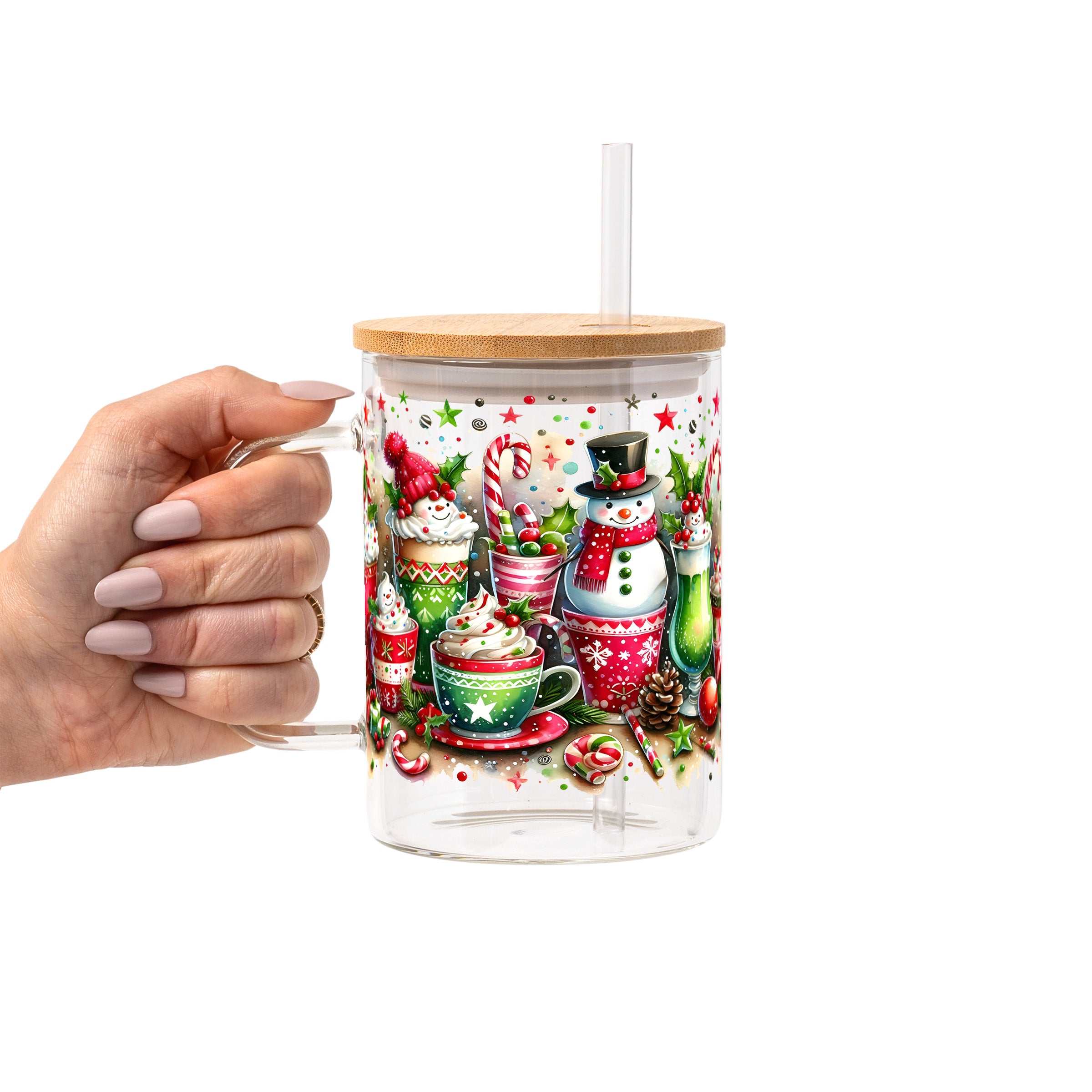 Holiday Snowman Glass Cup, Mug & Tumbler with Lid and Straw