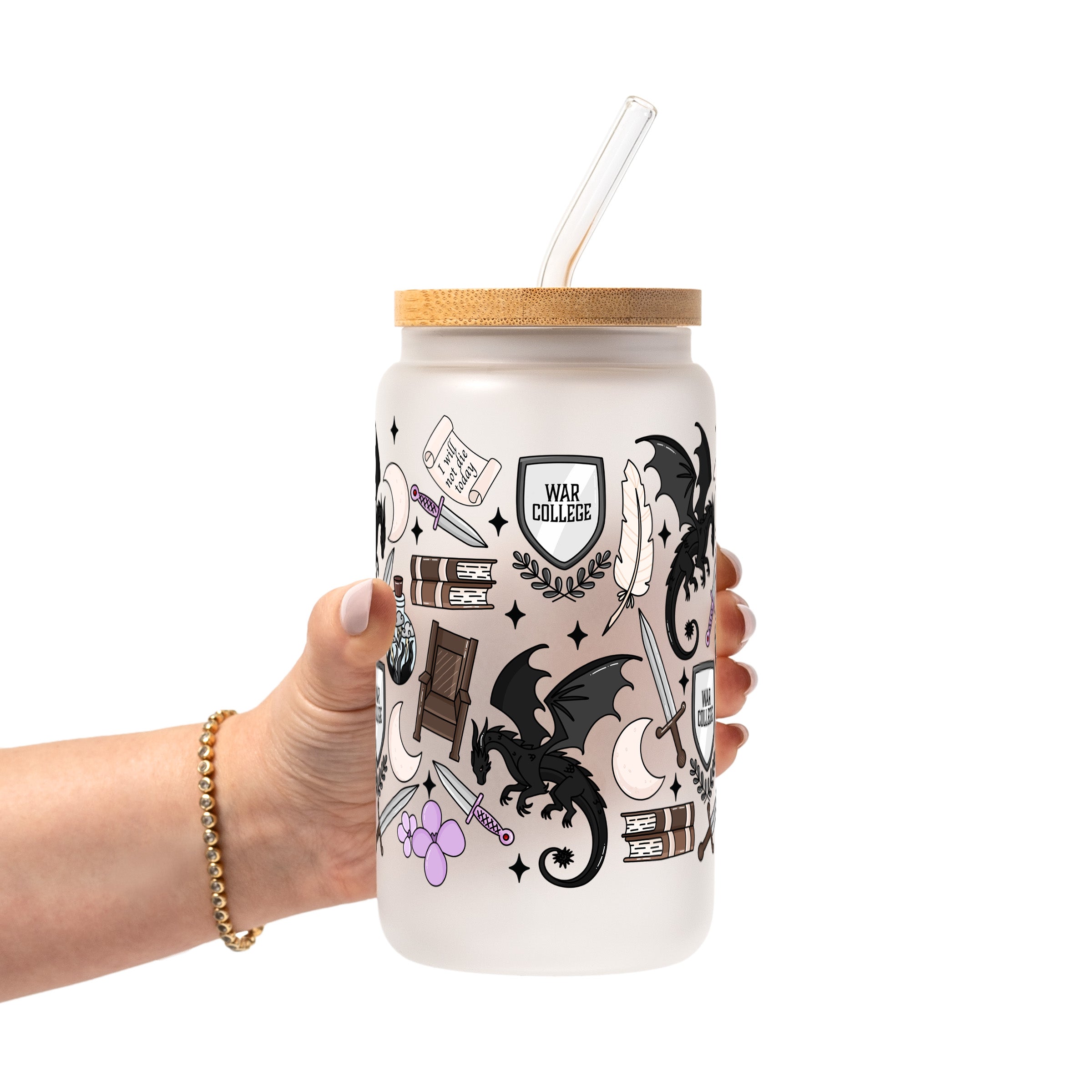 War College Glass Cup, Mug & Tumbler with Lid and Straw