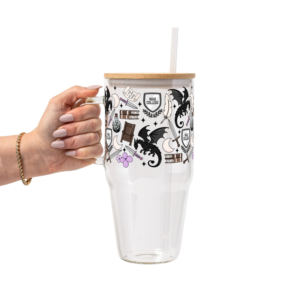 War College Glass Cup, Mug & Tumbler with Lid and Straw