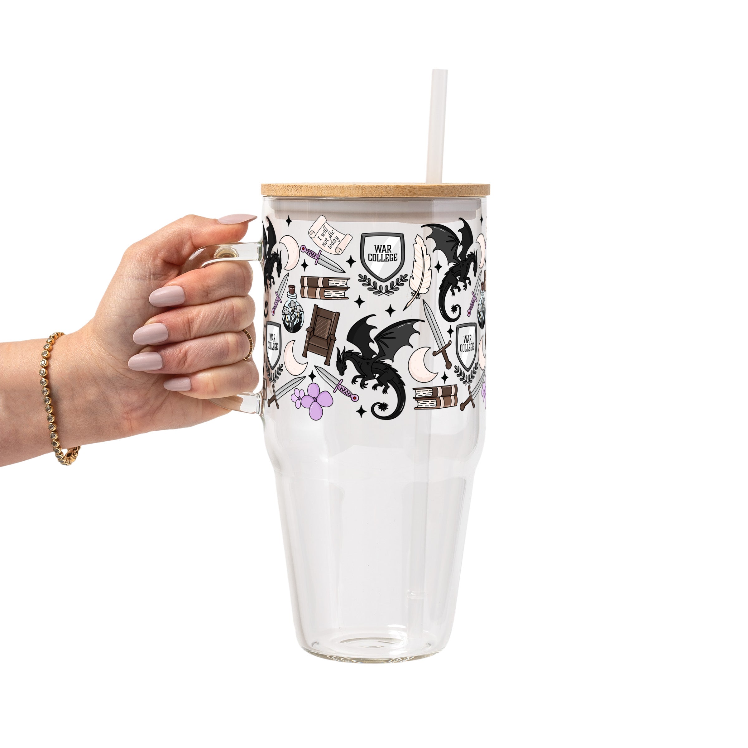 War College Glass Cup, Mug & Tumbler with Lid and Straw
