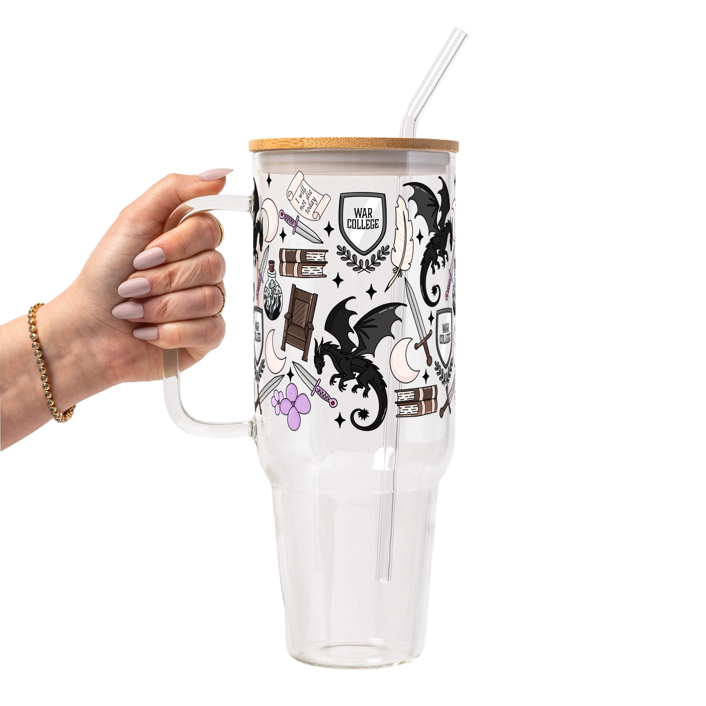 War College Glass Cup, Mug & Tumbler with Lid and Straw