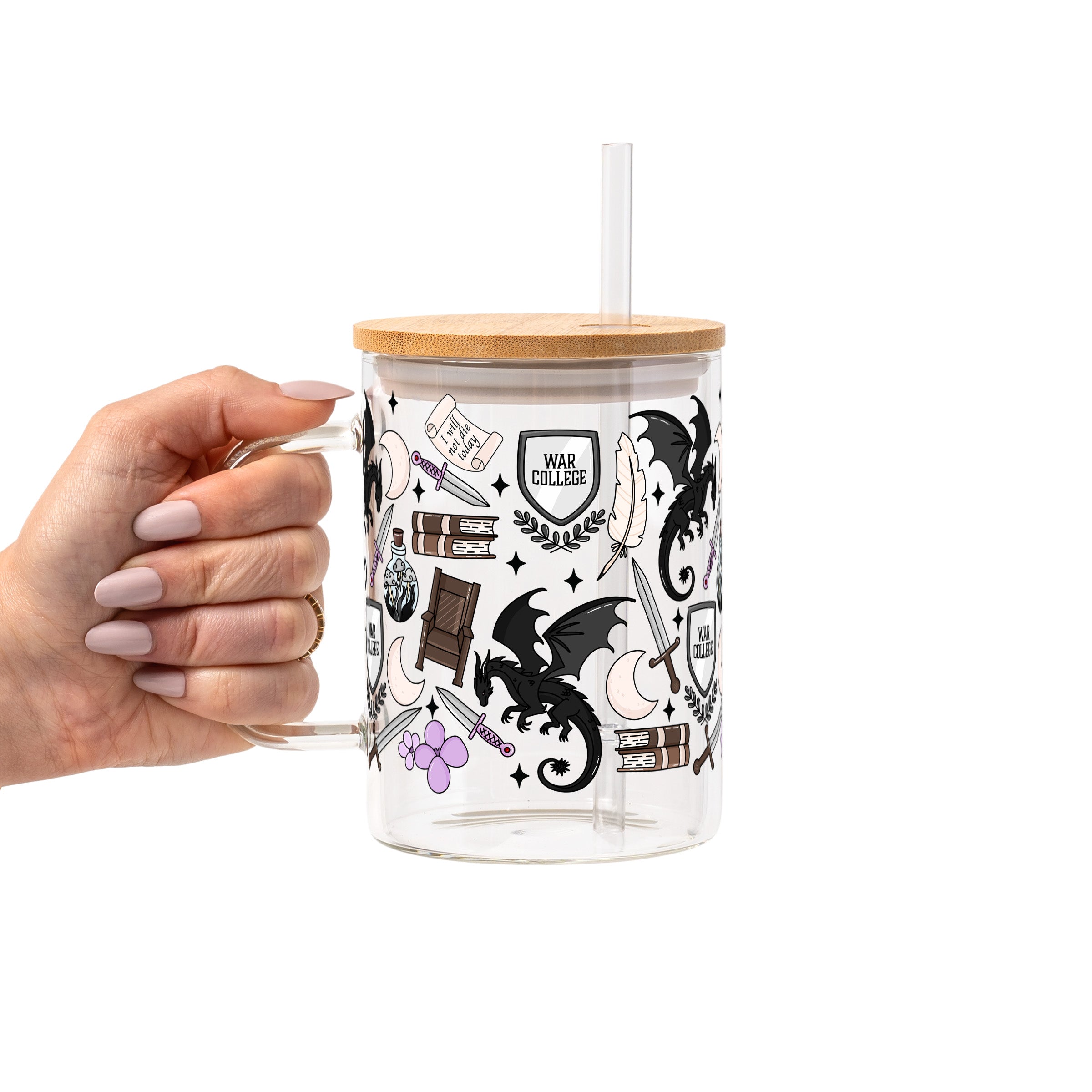 War College Glass Cup, Mug & Tumbler with Lid and Straw