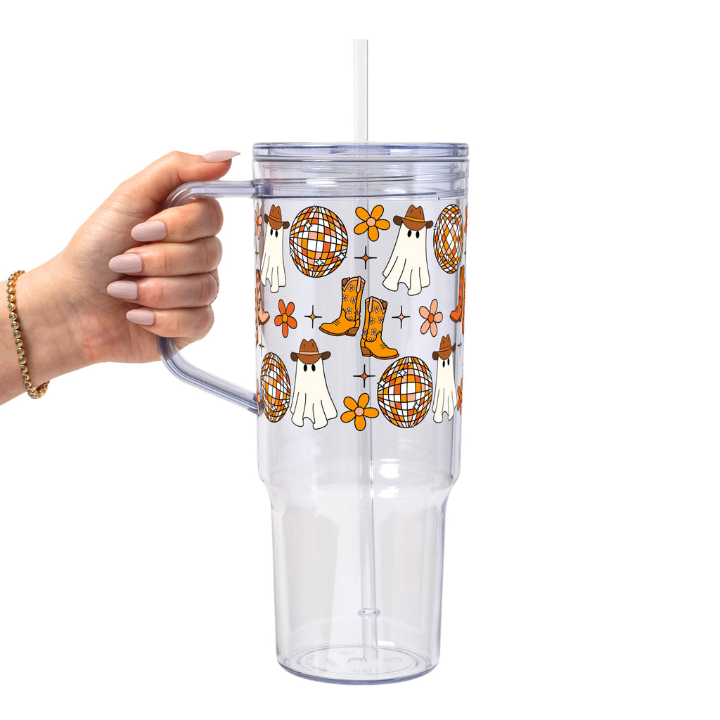 Western Disco Ghost Glass Cup, Mug & Tumbler with Lid and Straw