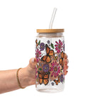 Butterfly Garden Glass Cup, Mug & Tumbler with Lid and Straw