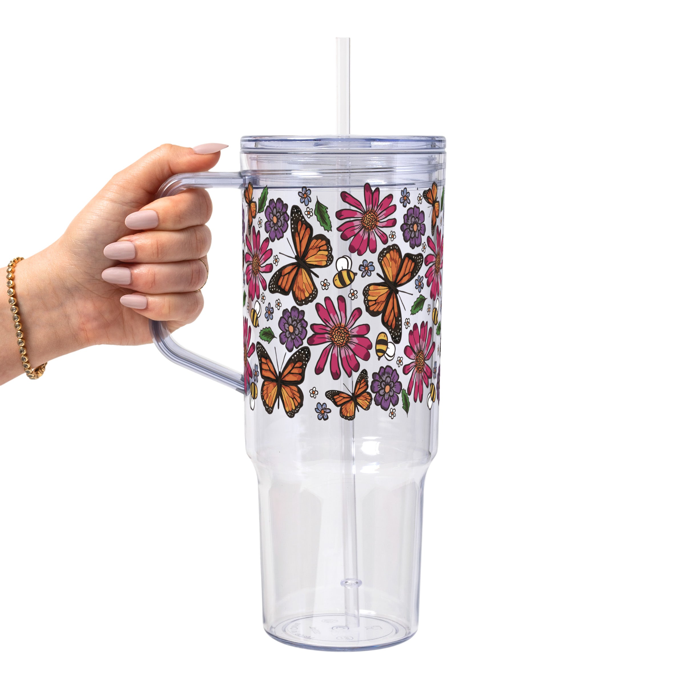 Butterfly Garden Glass Cup, Mug & Tumbler with Lid and Straw