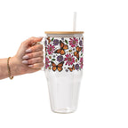 Butterfly Garden Glass Cup, Mug & Tumbler with Lid and Straw