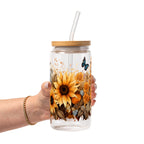 Sunflower Glass Cup, Mug & Tumbler with Lid and Straw