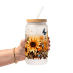Sunflower Glass Cup, Mug & Tumbler with Lid and Straw