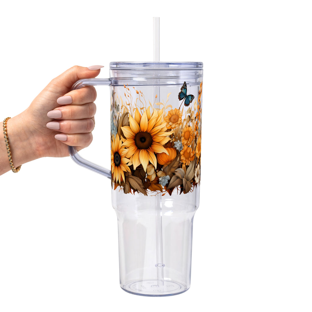 Sunflower Glass Cup, Mug & Tumbler with Lid and Straw