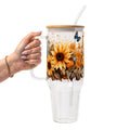Sunflower Glass Cup, Mug & Tumbler with Lid and Straw
