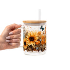 Sunflower Glass Cup, Mug & Tumbler with Lid and Straw
