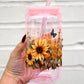 Sunflower 16oz Glass Can Cup With Lid and Straw