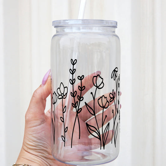 Wildflower 16oz Acrylic Plastic Cup with Clear Lid