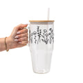 Black Wildflower Glass Cup, Mug & Tumbler with Lid and Straw