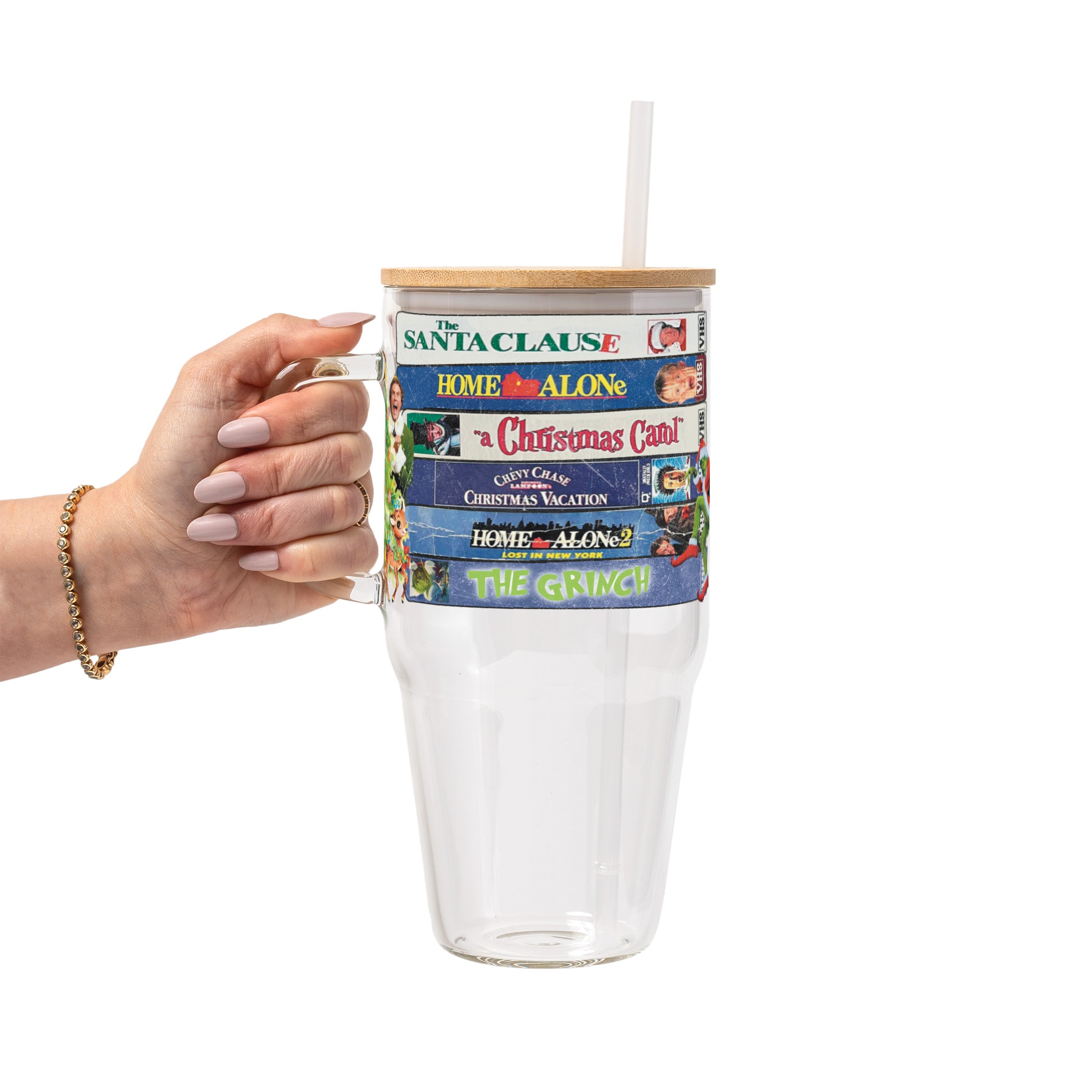 Christmas Movies Glass Cup, Mug & Tumbler with Lid and Straw