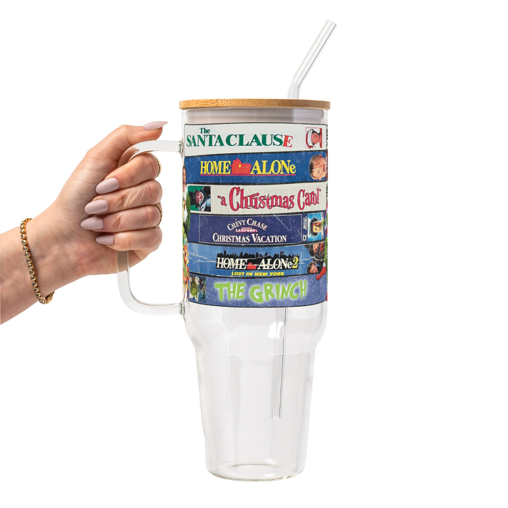 Christmas Movies Glass Cup, Mug & Tumbler with Lid and Straw