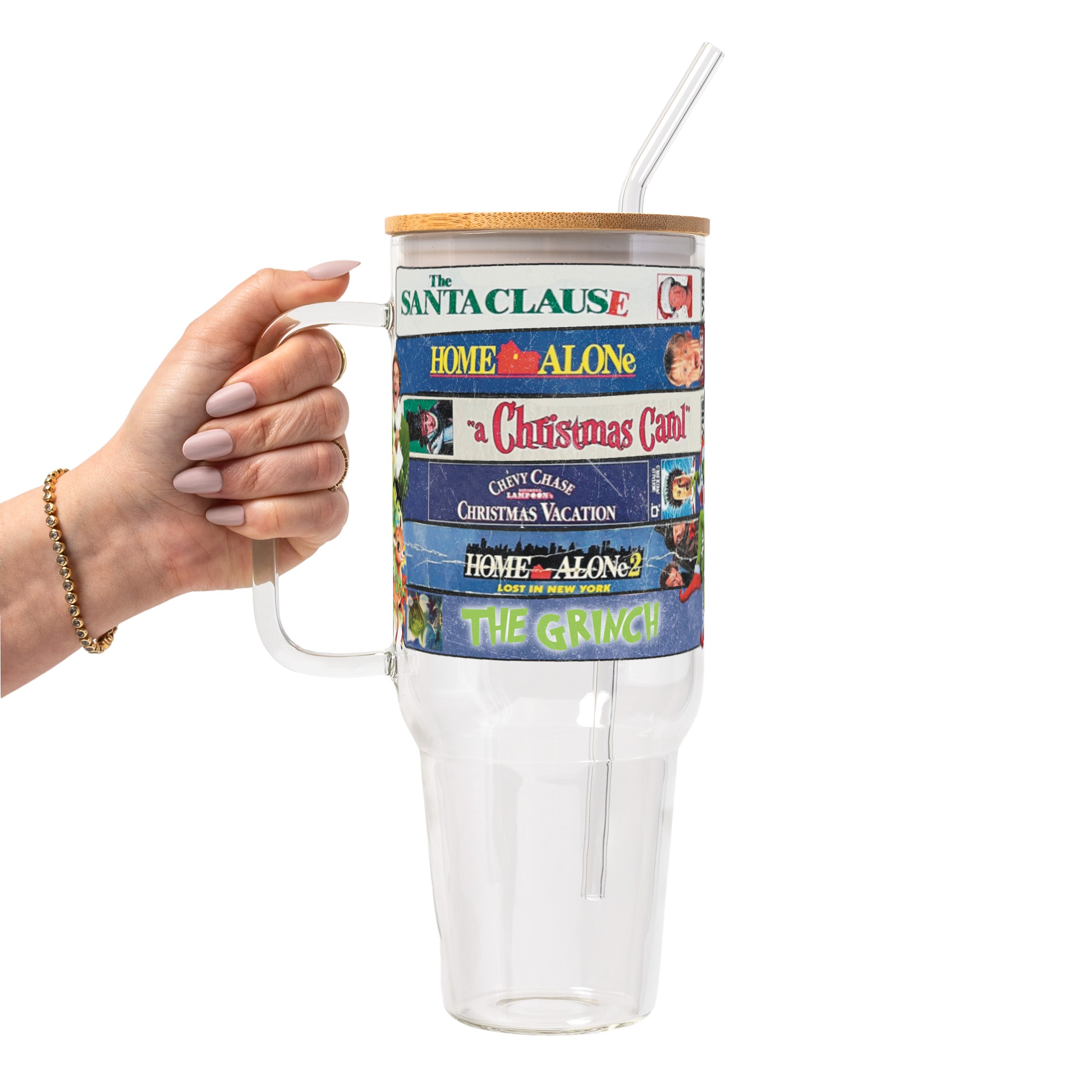 Christmas Movies Glass Cup, Mug & Tumbler with Lid and Straw