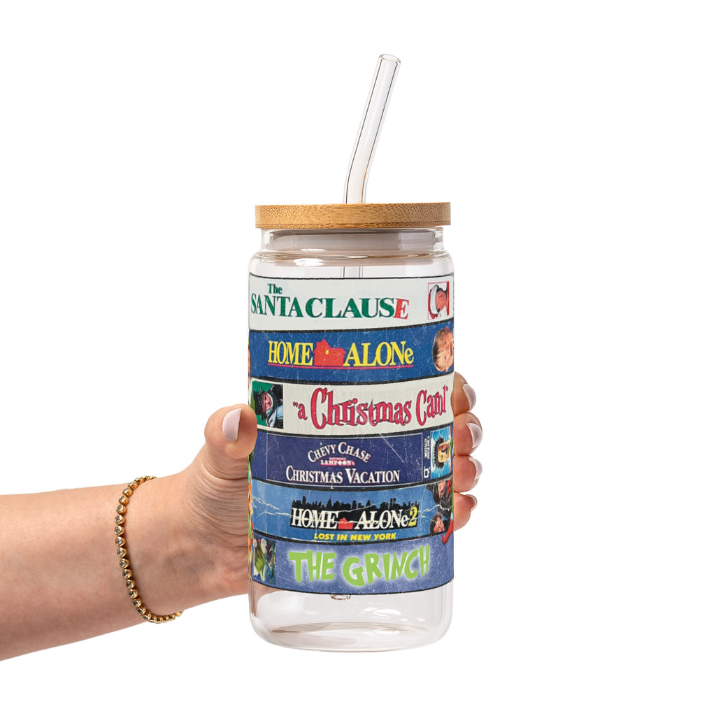 Christmas Movies Glass Cup, Mug & Tumbler with Lid and Straw