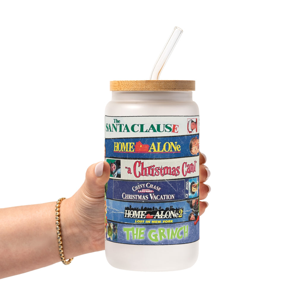 Christmas Movies Glass Cup, Mug & Tumbler with Lid and Straw