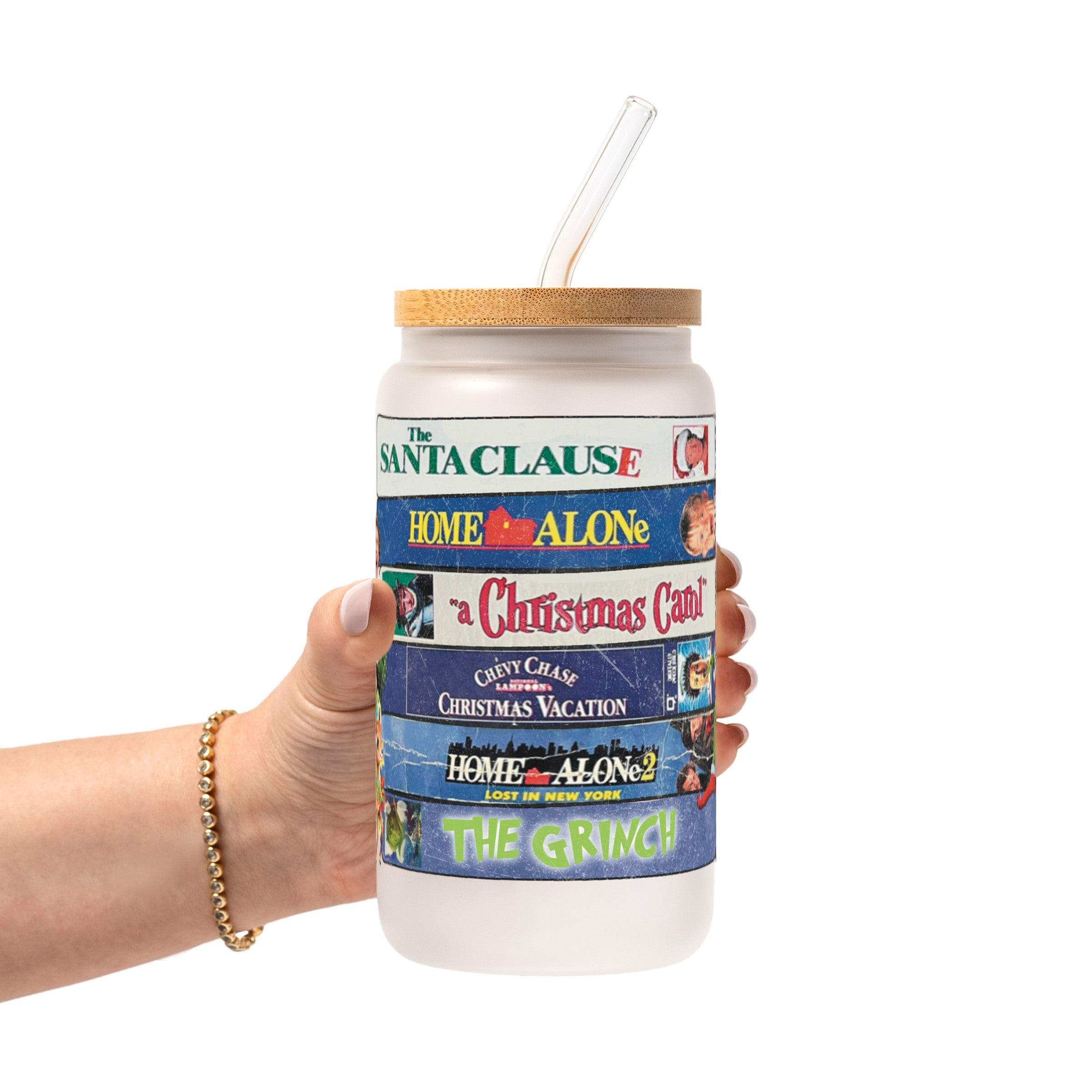 Christmas Movies Glass Cup, Mug & Tumbler with Lid and Straw