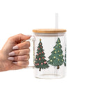 Green Christmas Trees Glass Cup, Mug & Tumbler with Lid and Straw